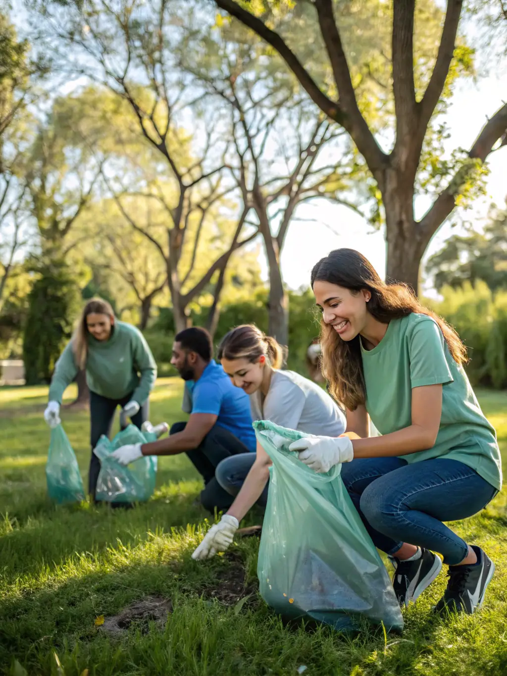 A photograph of volunteers participating in a community cleanup event around the Saint-Barthélemy church of Ars, demonstrating community involvement in preserving the church's surroundings.